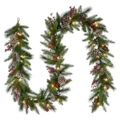 9 Ft. Pre-Lit Bristle Berry Pine Garland With LED Lights