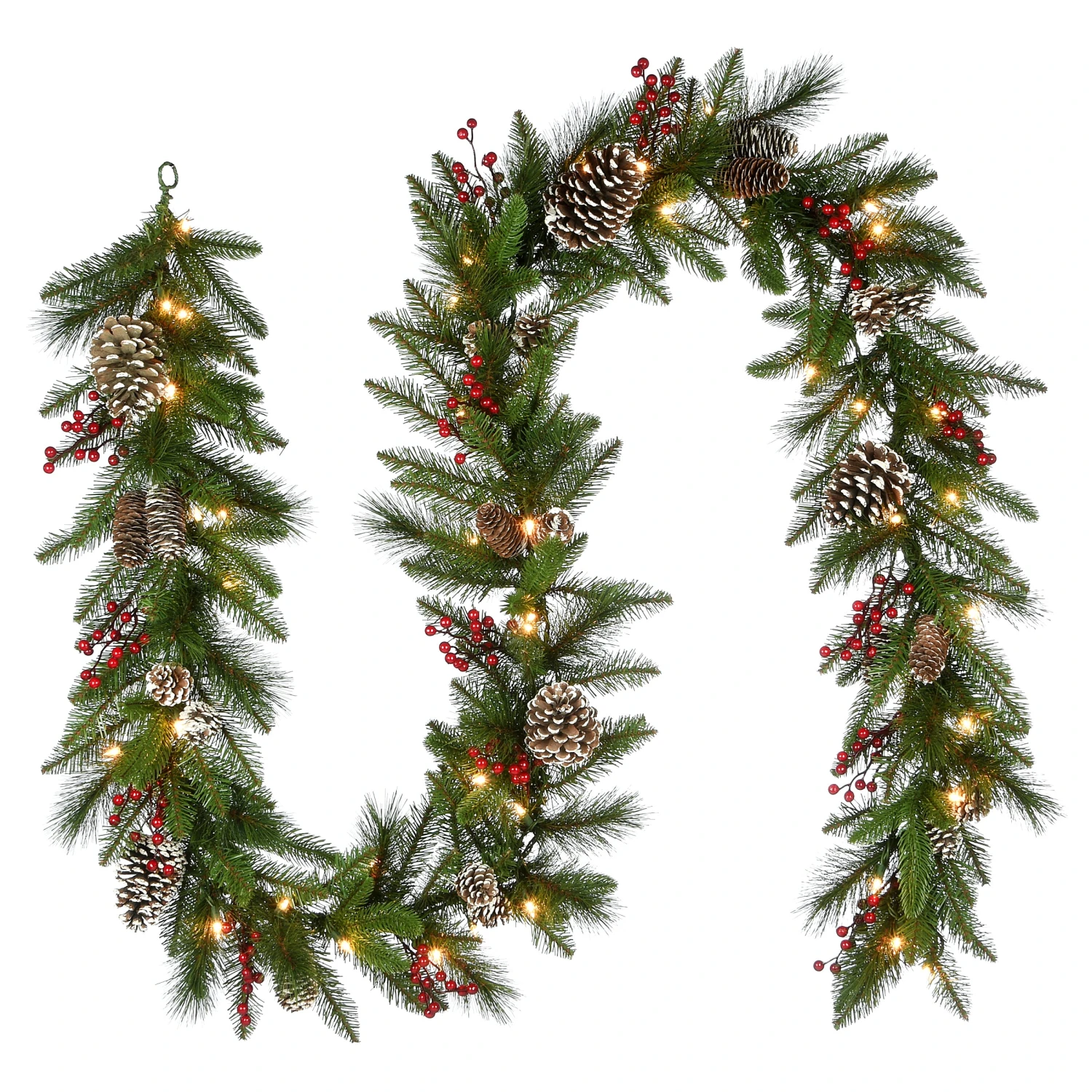 9 Ft. Pre-Lit Bristle Berry Pine Garland With LED Lights 1 9 Ft. Pre-Lit Bristle Berry Pine Garland With LED Lights