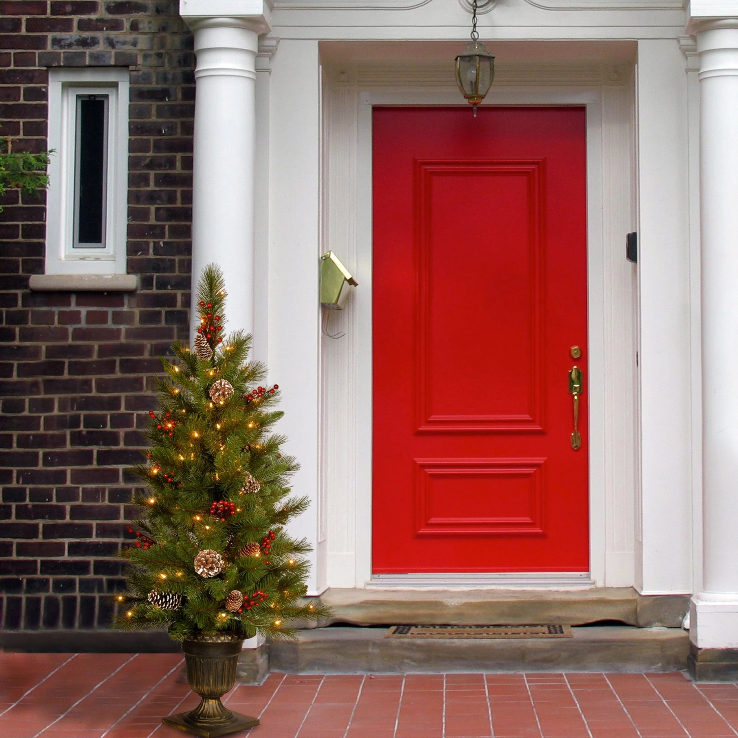 4 Ft. Pre-Lit Bristle Berry Tree With Clear Lights 2 4 Ft. Pre-Lit Bristle Berry Tree With Clear Lights - Image 2