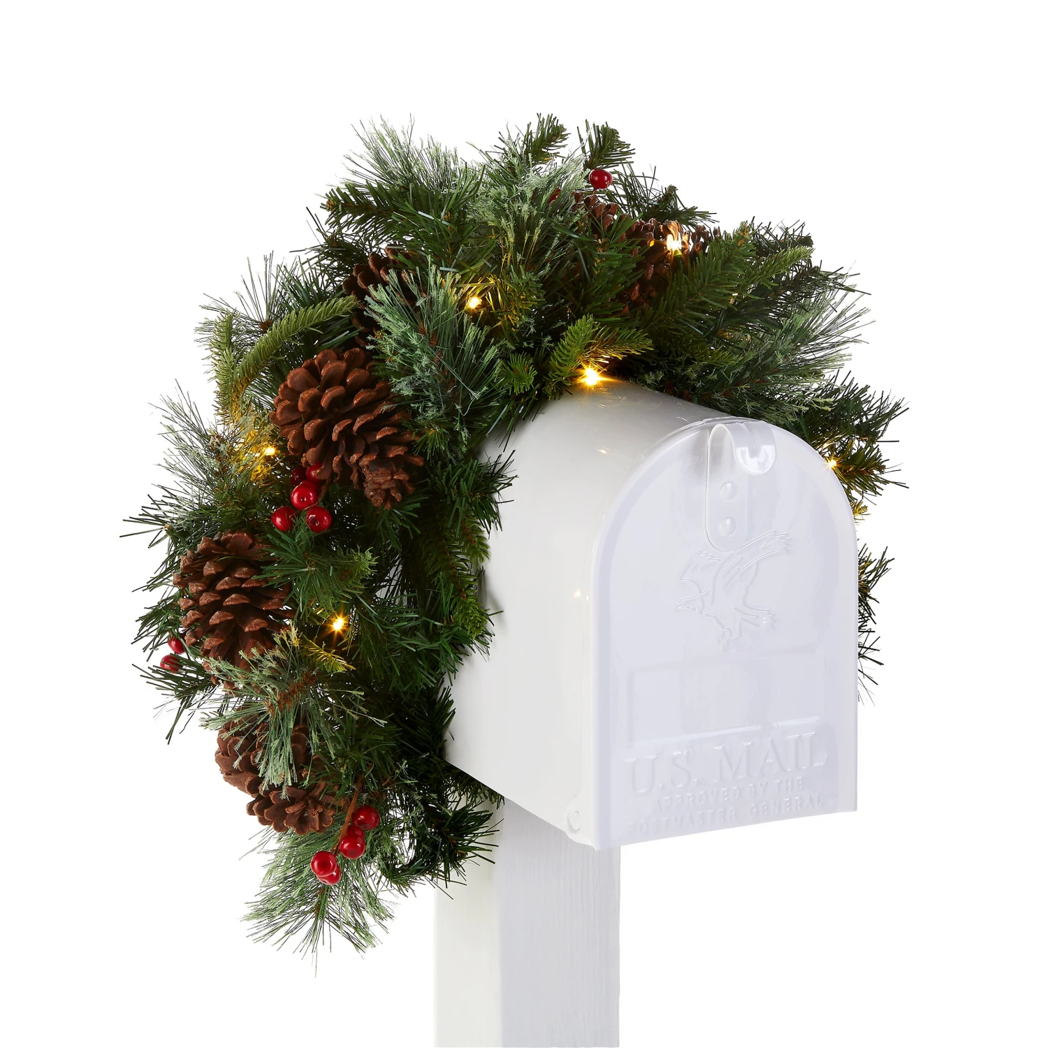 36 In. Pre-Lit Colonial Fir Mailbox Swag With LED Lights 1 36 In. Pre-Lit Colonial Fir Mailbox Swag With LED Lights