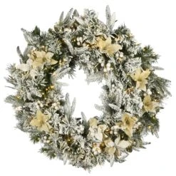 30 In. Pre-Lit Frosted Colonial Fir Wreath With Dual Color LED Cosmic Lights