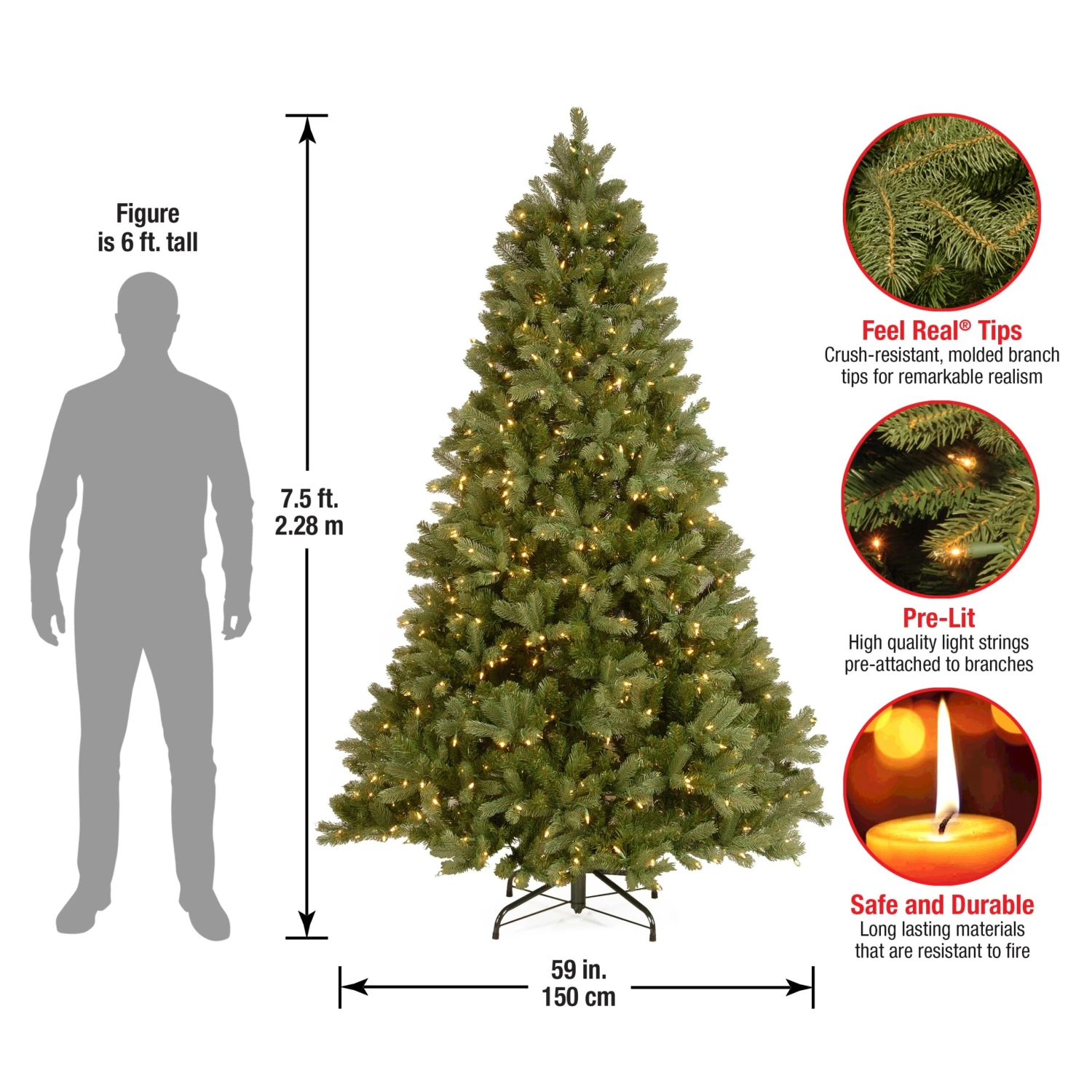 7.5 Ft. Pre-Lit Downswept Douglas Fir Tree With 750 Clear Lights & 1867 Branch Tips 6 7.5 Ft. Pre-Lit Downswept Douglas Fir Tree With 750 Clear Lights & 1867 Branch Tips - Image 6