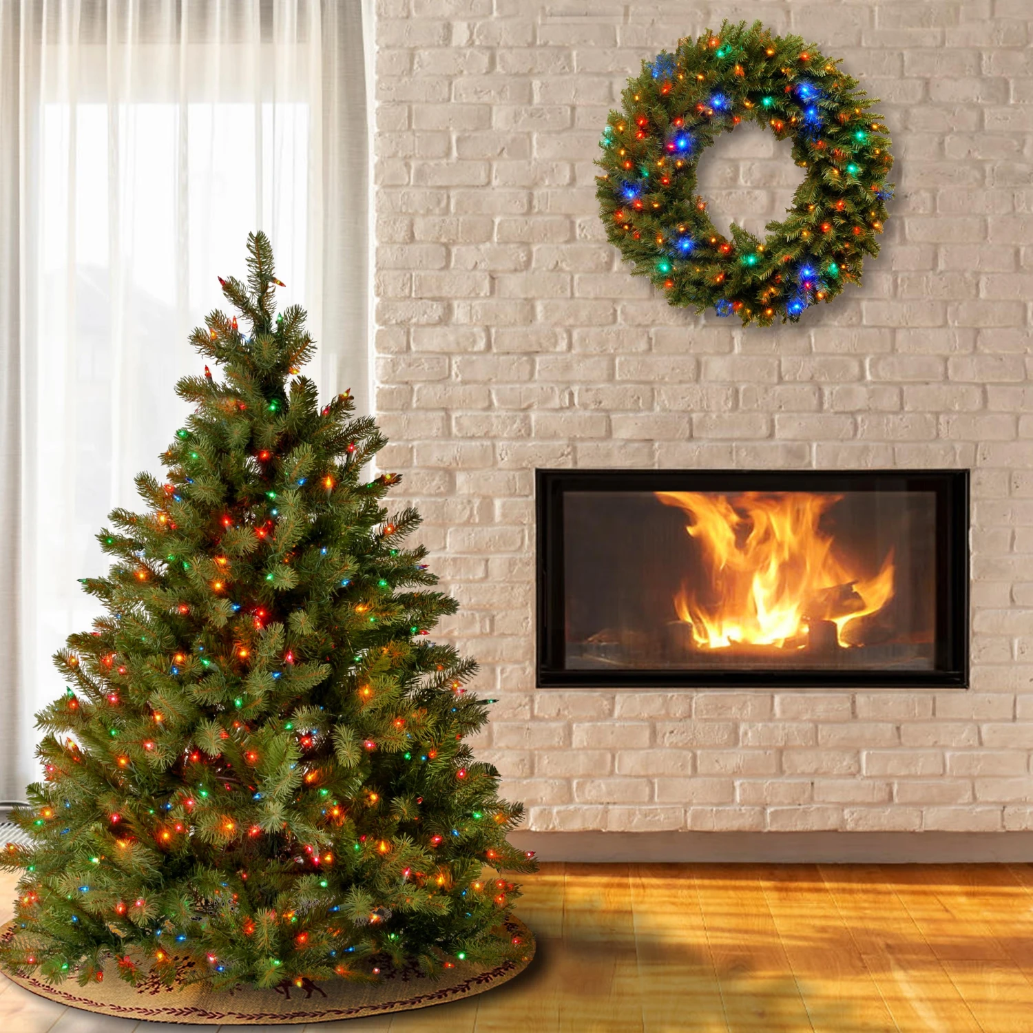 4.5 Ft. Pre-Lit Downswept Douglas Fir Tree With Multicolor Lights 3 4.5 Ft. Pre-Lit Downswept Douglas Fir Tree With Multicolor Lights - Image 3