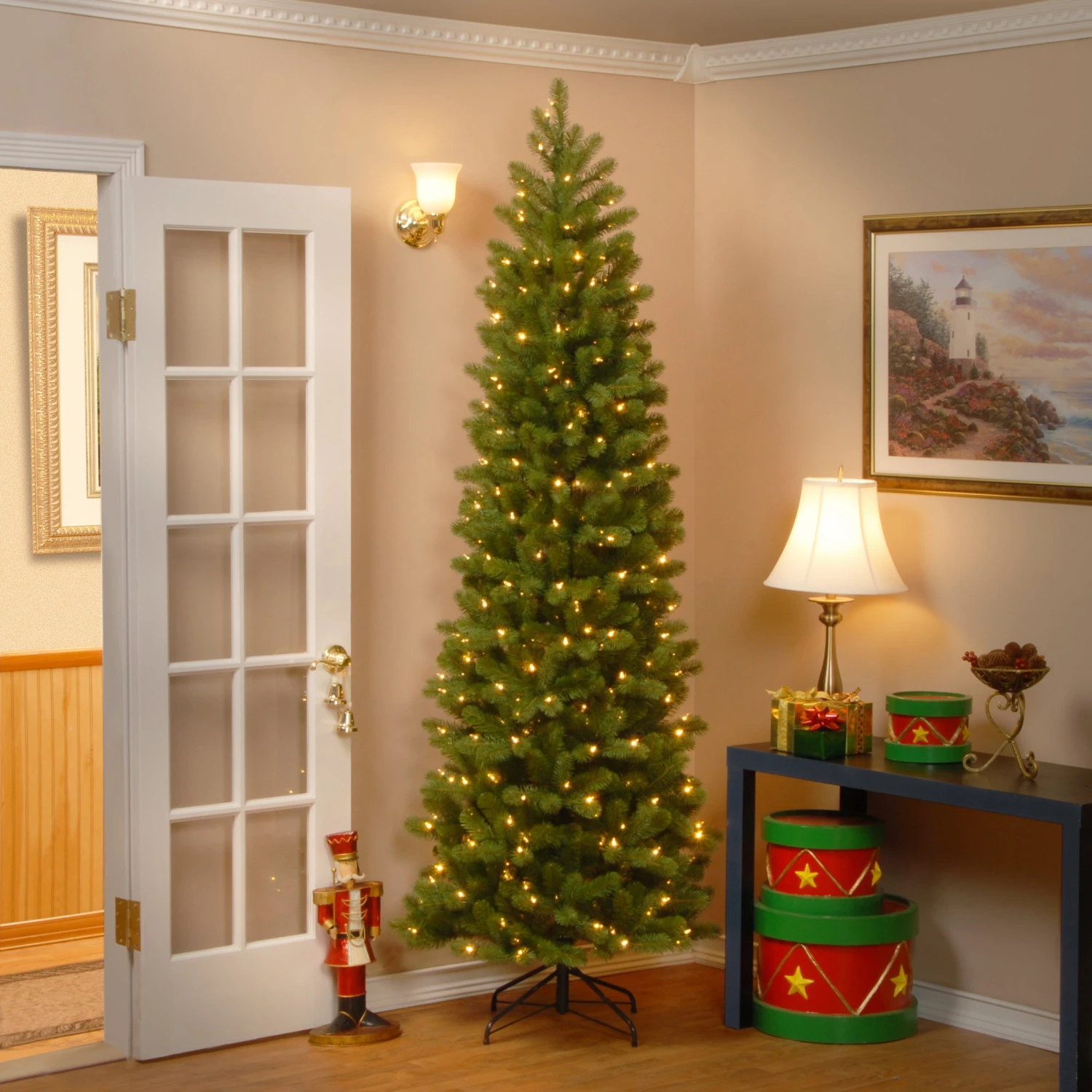 7.5 Ft. Pre-Lit Downswept Douglas Fir Pencil Slim Tree With Clear Lights 6 7.5 Ft. Pre-Lit Downswept Douglas Fir Pencil Slim Tree With Clear Lights - Image 6
