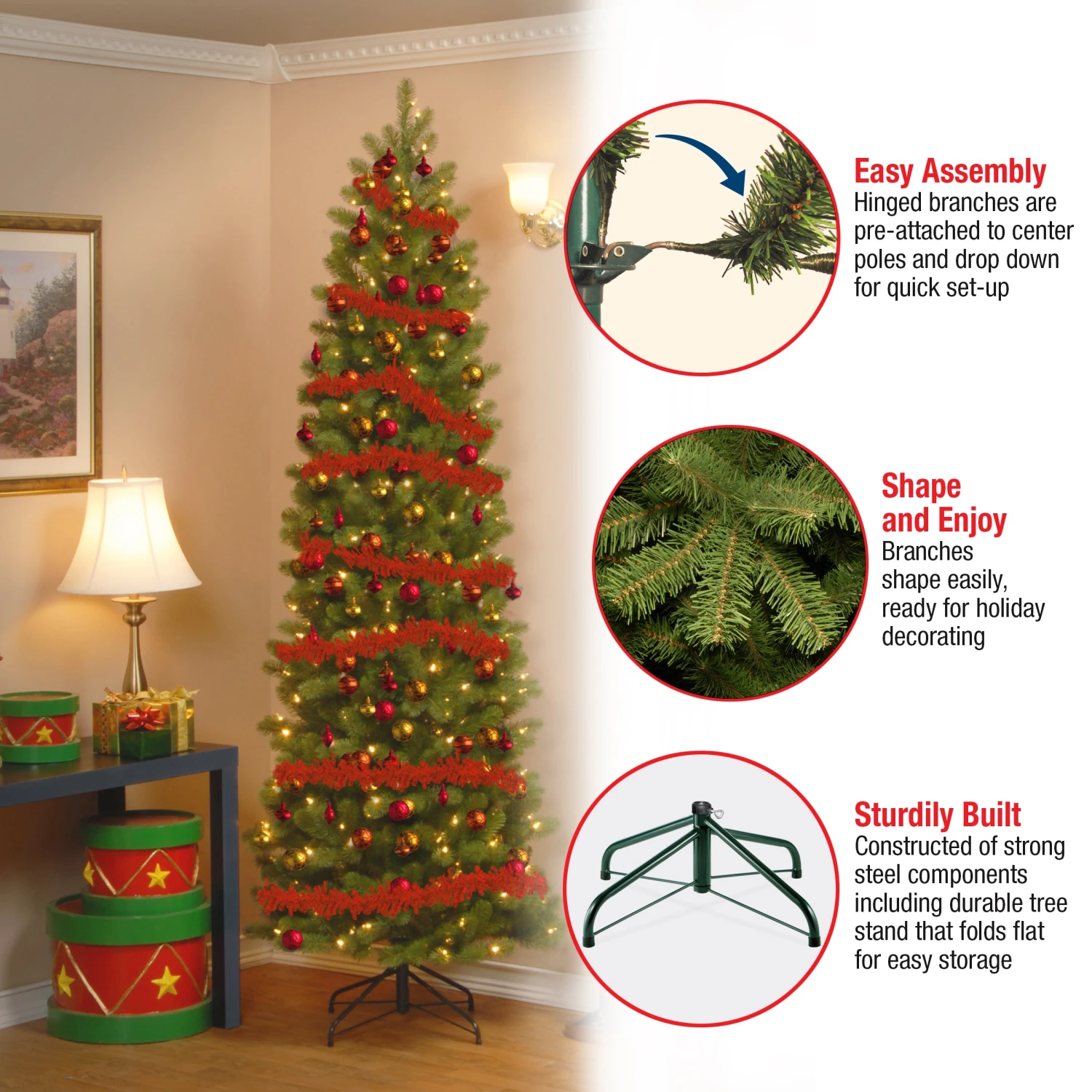 9 Ft. Pre-Lit Downswept Douglas Fir Pencil Slim Tree With Clear Lights 7 9 Ft. Pre-Lit Downswept Douglas Fir Pencil Slim Tree With Clear Lights - Image 7