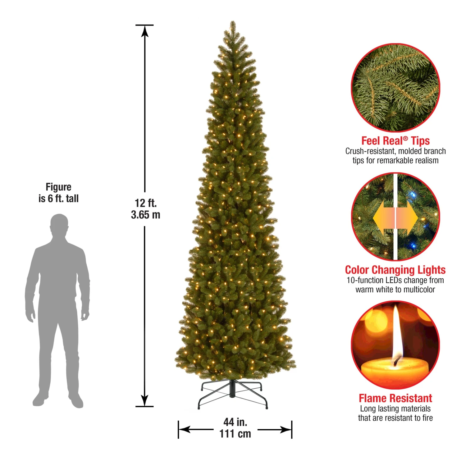 12 Ft. Pre-Lit Downswept Douglas Fir Pencil Slim Tree With Dual Color LED Lights 5 12 Ft. Pre-Lit Downswept Douglas Fir Pencil Slim Tree With Dual Color LED Lights - Image 5