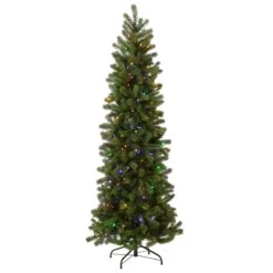 6.5 Ft. Pre-Lit Downswept Douglas Fir Pencil Slim Tree With Dual Color LED Lights -Christmas Trees Sales PEDD4 392D 65 Silo multi