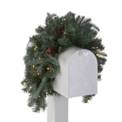 36 In. Pre-Lit Frosted Arctic Spruce Mailbox Swag With LED Lights