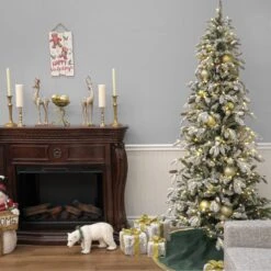 7.5 Ft. Pre-Lit Snowy Vintin Fir Tree With LED Lights -Christmas Trees Sales PEFV64 300L 75 Deco