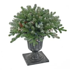 24 In. Pre-Lit Snowy Morgan Spruce Porch Bush With Twinkly LED Lights
