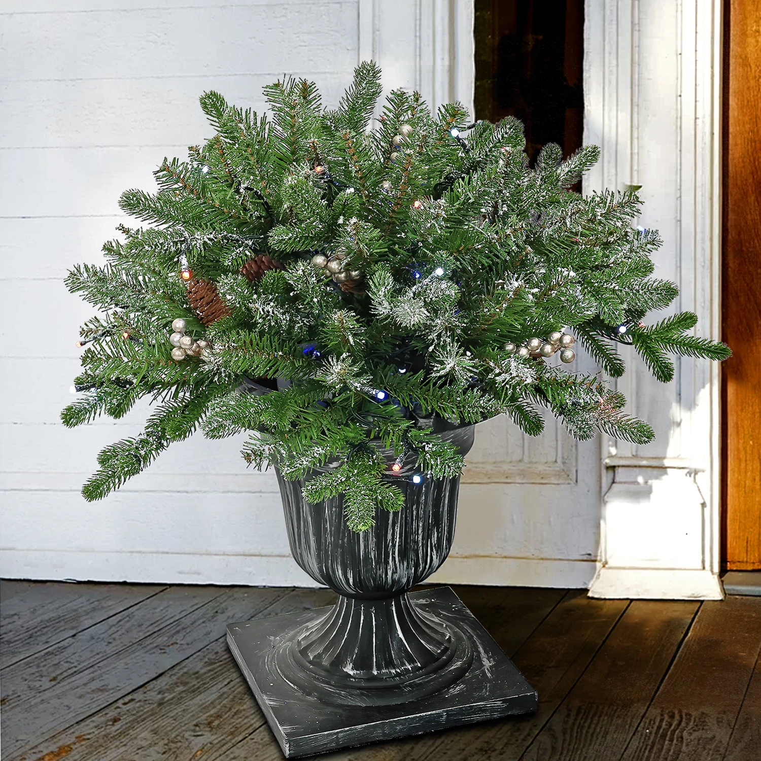 24 In. Pre-Lit Snowy Morgan Spruce Porch Bush With Twinkly LED Lights 2 24 In. Pre-Lit Snowy Morgan Spruce Porch Bush With Twinkly LED Lights - Image 2