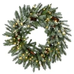 30 In. Pre-Lit Snowy Morgan Spruce Wreath With Twinkly LED Lights