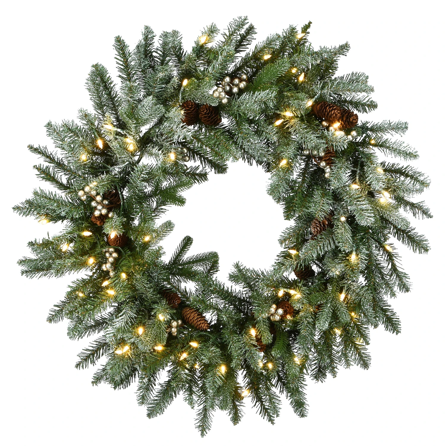 30 In. Pre-Lit Snowy Morgan Spruce Wreath With Twinkly LED Lights 1 30 In. Pre-Lit Snowy Morgan Spruce Wreath With Twinkly LED Lights