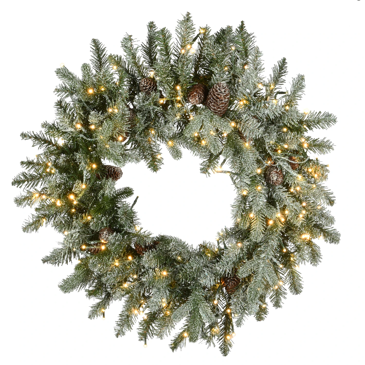 24 In. Pre-Lit Snowy Morgan Spruce Wreath With Dual Color LED Lights 1 24 In. Pre-Lit Snowy Morgan Spruce Wreath With Dual Color LED Lights