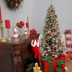 7.5 Ft. Pre-Lit Snowy Poechmann Fir Tree With LED Lights -Christmas Trees Sales PEPH64 300L 75 Deco