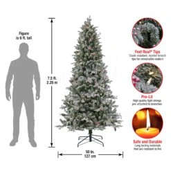 7.5 Ft. Pre-Lit Snowy Poechmann Fir Tree With LED Lights -Christmas Trees Sales PEPH64 300L 75 Dim