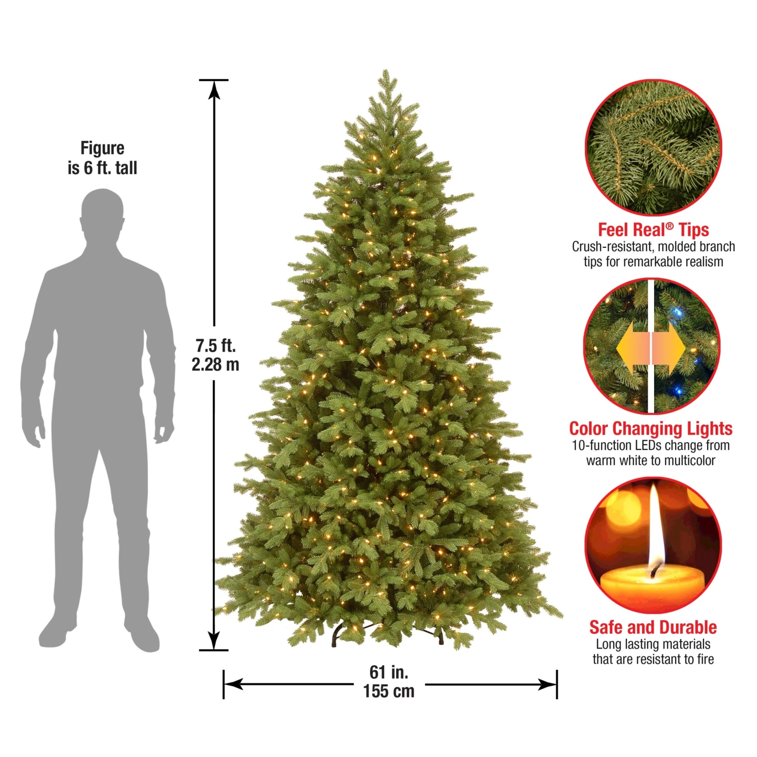 7.5 Ft. Pre-Lit Princeton Fraser Fir Tree With PowerConnect And 800 Dual Color LED Lights 5 7.5 Ft. Pre-Lit Princeton Fraser Fir Tree With PowerConnect And 800 Dual Color LED Lights - Image 5