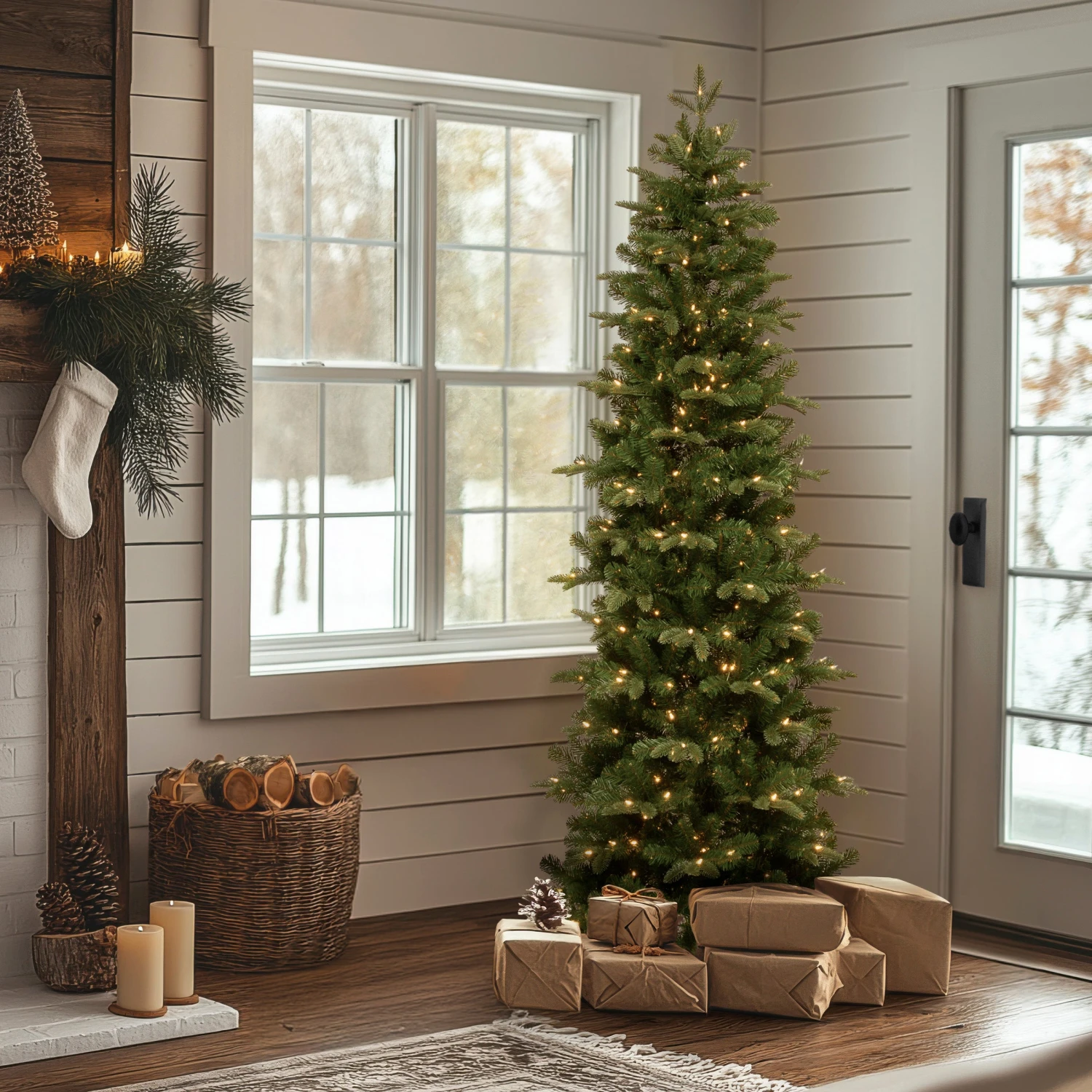 6.5 Ft. Pre-Lit Prescott Pencil Slim Tree With Clear Lights 2 6.5 Ft. Pre-Lit Prescott Pencil Slim Tree With Clear Lights - Image 2