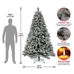 7.5 Ft. Pre-Lit Snowy Silver Hill Pine Tree With LED Lights -Christmas Trees Sales PESH64 300L 75 Dim