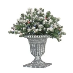 24 In. Pre-Lit Snowy Sheffield Spruce Porch Bush With Twinkly LED Lights