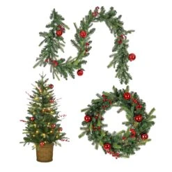 Pre-Lit Scotch Creek Fir Assortment Set Of 1 Entrance Tree, 1 Wreath, 1 Garland