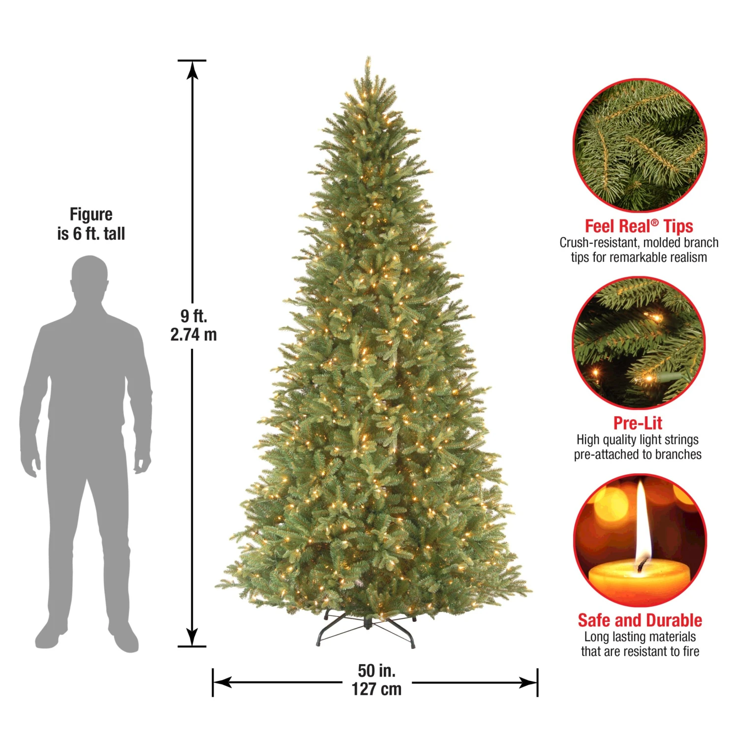9 Ft. Pre-Lit Tiffany Fir Slim Tree With Clear Lights - PE Branch Tips 5 9 Ft. Pre-Lit Tiffany Fir Slim Tree With Clear Lights - PE Branch Tips - Image 5