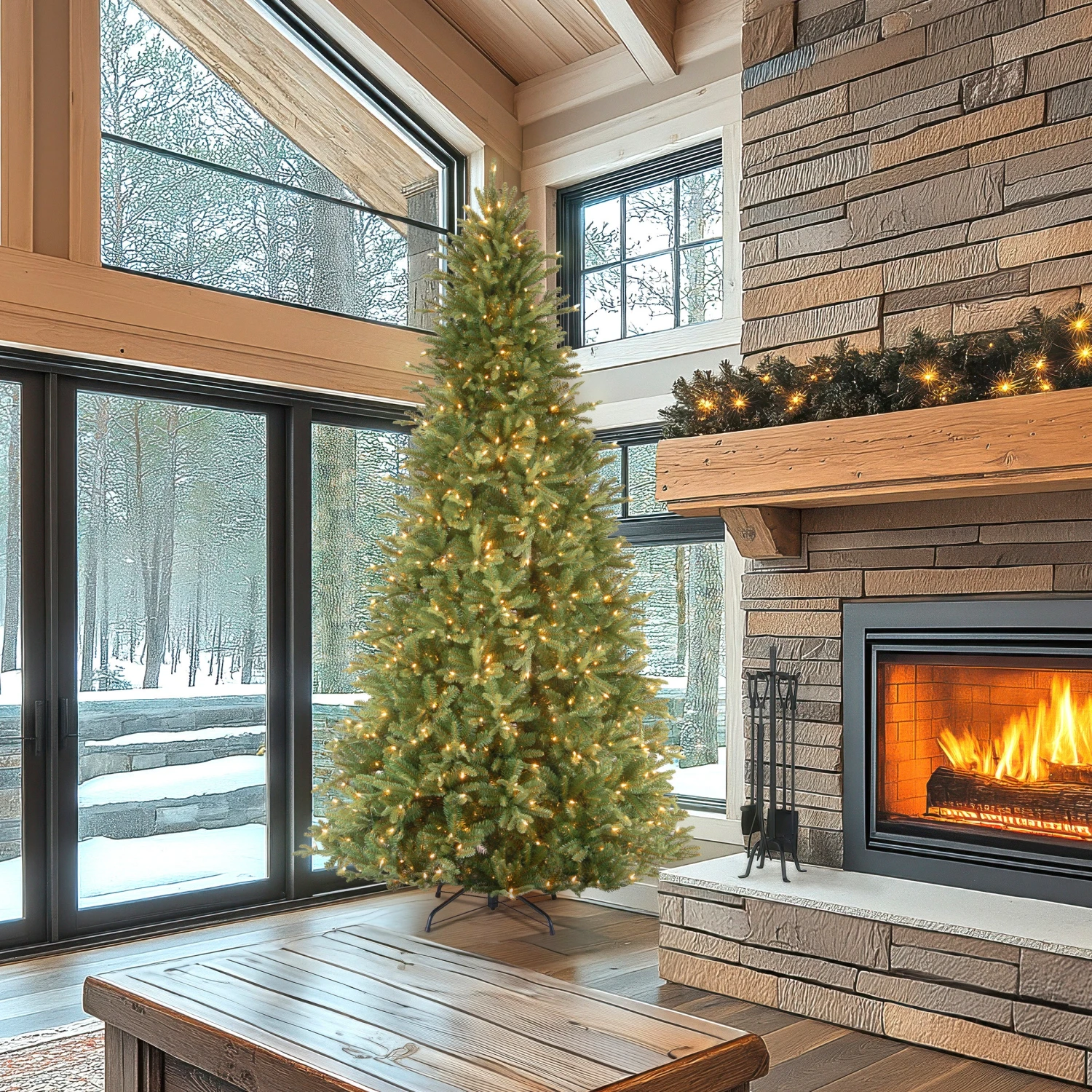 9 Ft. Pre-Lit Tiffany Fir Slim Tree With Clear Lights - PE Branch Tips 2 9 Ft. Pre-Lit Tiffany Fir Slim Tree With Clear Lights - PE Branch Tips - Image 2