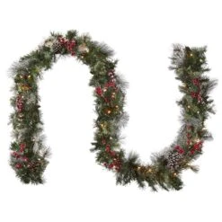 9 Ft. Pre-Lit Wintry Berry Garland With Clear Lights, Plug-In
