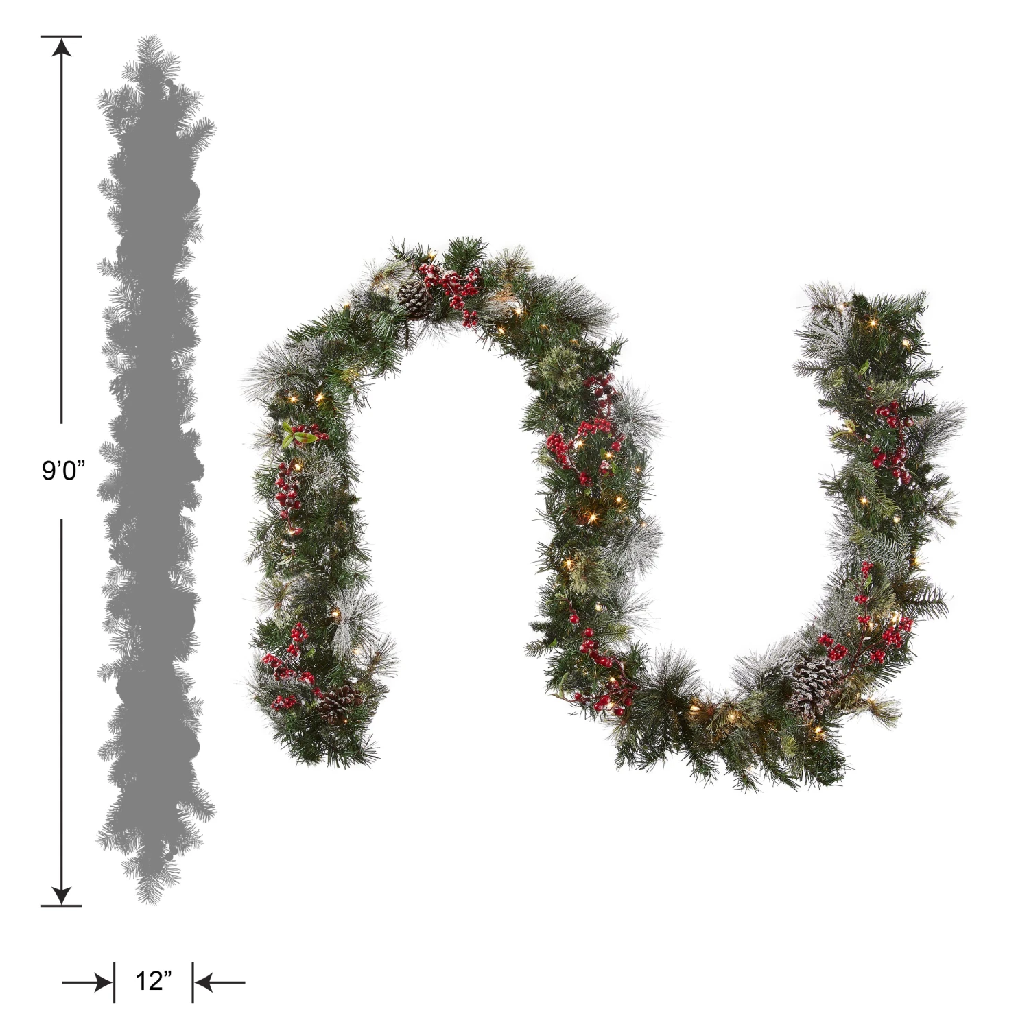 9 Ft. Pre-Lit Wintry Berry Garland With Clear Lights, Plug-In 4 9 Ft. Pre-Lit Wintry Berry Garland With Clear Lights, Plug-In - Image 4