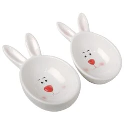 3 In. By 4 In. By 7 In. Easter Bunny Candy Dishes, White, Easter Collection, Set Of 2