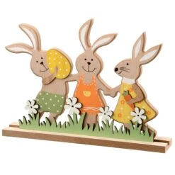 9 In. Wooden Rabbit Trio Table Decoration