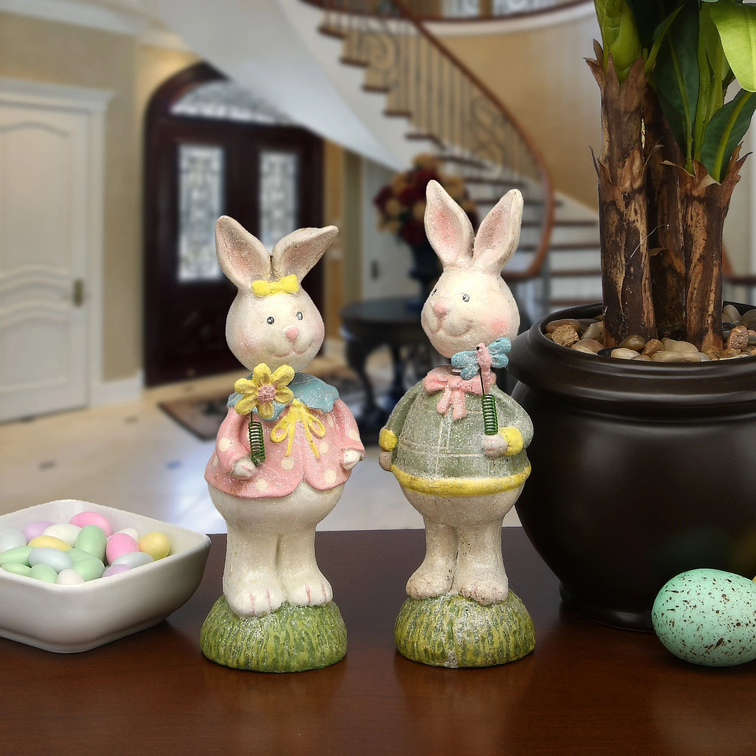 8 In. Easter Mr. & Mrs. Rabbit Couple Table Decoration 2 8 In. Easter Mr. & Mrs. Rabbit Couple Table Decoration - Image 2