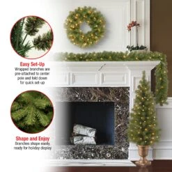 Pre-Lit Evergreen Assortment Set Of 2 Entrance Trees, 1 Wreath, 1 Garland -Christmas Trees Sales PRO7 ASST 10 Features