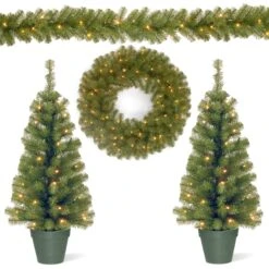 Evergreen Assortment With 2 Entrance Trees, 1 Wreath, 1 Garland