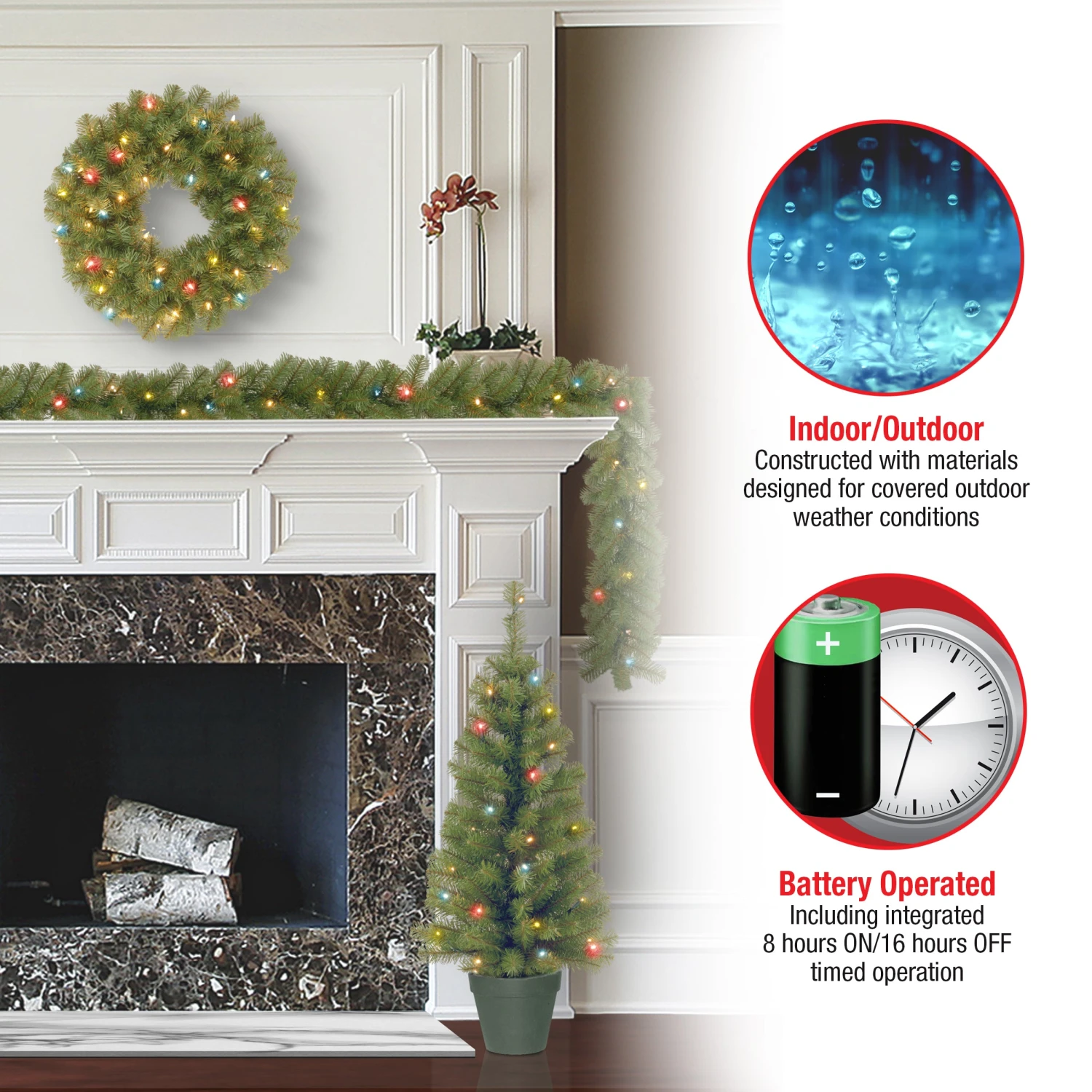 Pre-Lit Promotional Green Assortment Set Of 2 Entrance Trees, 1 Wreath, 1 Garland 6 Pre-Lit Promotional Green Assortment Set Of 2 Entrance Trees, 1 Wreath, 1 Garland - Image 6