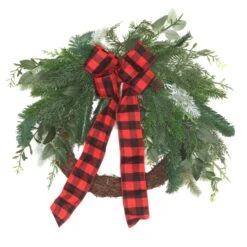 22 In.Mixed Pine And Bow Decorated Wreath