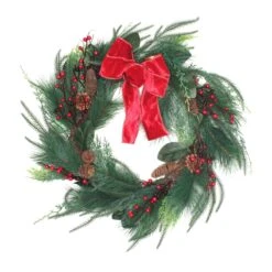 26 In. Christmas Mixed Pine Wreath With Red Bow