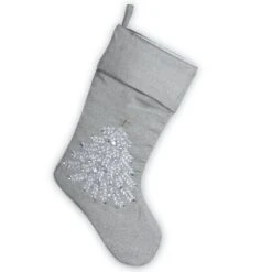 19 In. Silver Stocking With Christmas Tree Design