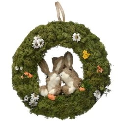 15 In. Easter Wreath Decorated With Flower Blooms, Rabbits