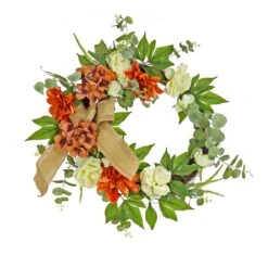 24 In. Fall Wreath With Hydrangea And Rose