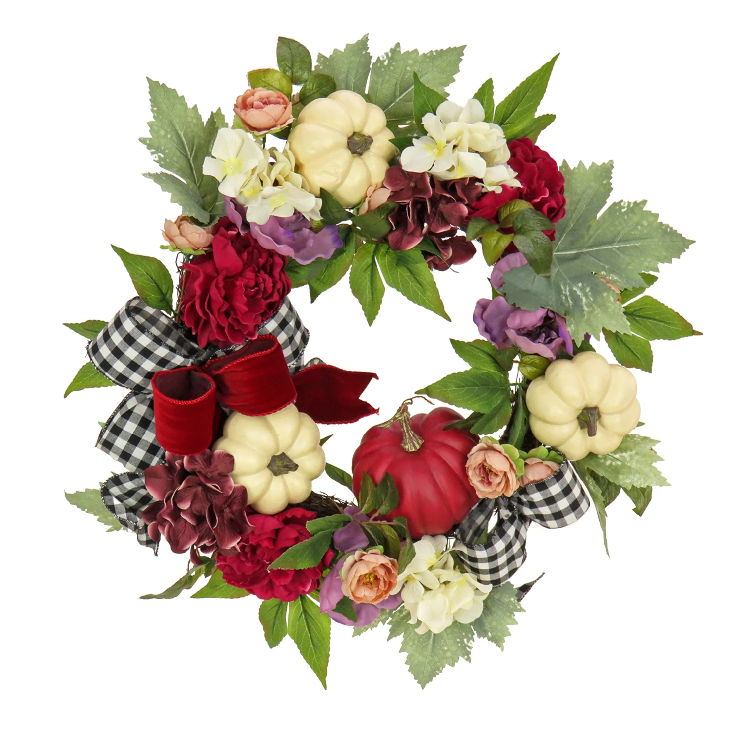 22 In. Fall Wreath With Peony, Pumpkin And Bow 1 22 In. Fall Wreath With Peony, Pumpkin And Bow