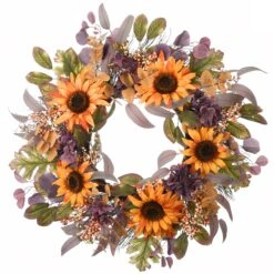30 In. Fall Wreath With Sunflowers, Hydrangea Blooms, Assorted Leaves, Berry Clusters