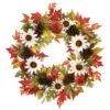 32 In. Fall Wreath With Pumpkin Gourds, Pine Cones, Maple Leaves, Sunflower Blooms