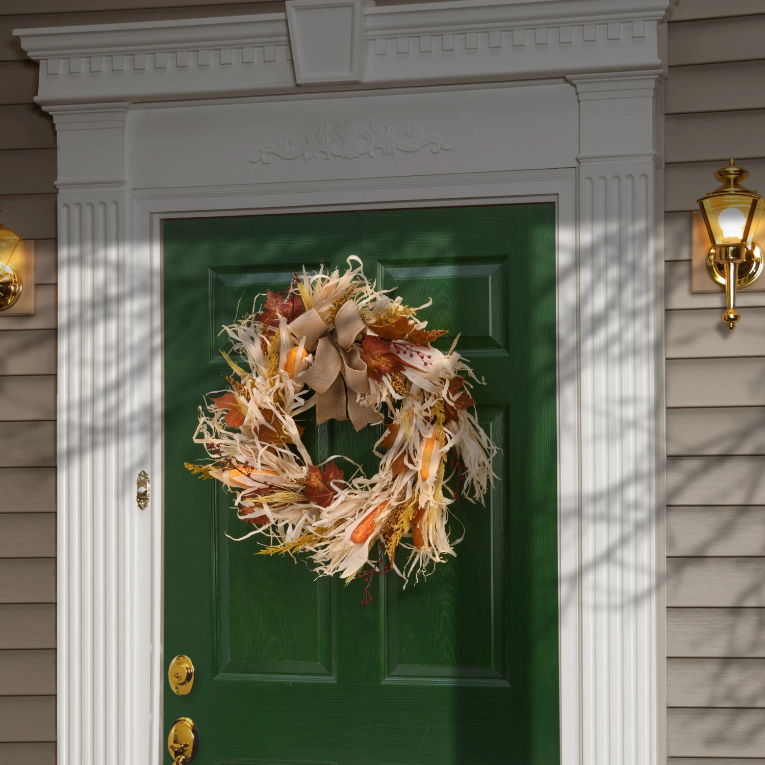 24 In. Fall Wreath With Raffia Leaves,Corn Cobs, Berry Clusters 2 24 In. Fall Wreath With Raffia Leaves,Corn Cobs, Berry Clusters - Image 2