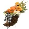 20 In. Wicker Cornucopia Basket Decoration With Pumpkins, Sunflower Blooms, Assorted Leaves