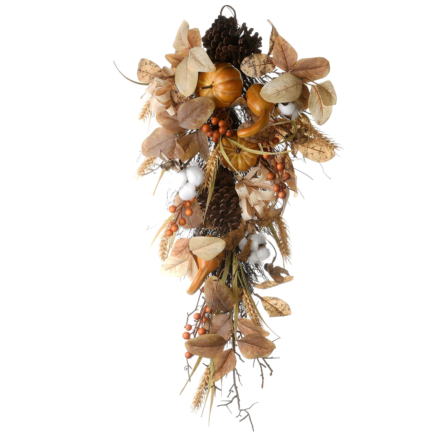 30 In. Fall Teardrop With Pine Cones, Berry Clusters, Pumpkins, Assorted Leaves 1 30 In. Fall Teardrop With Pine Cones, Berry Clusters, Pumpkins, Assorted Leaves