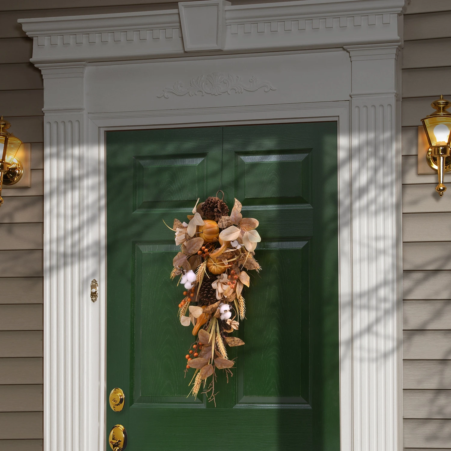 30 In. Fall Teardrop With Pine Cones, Berry Clusters, Pumpkins, Assorted Leaves 2 30 In. Fall Teardrop With Pine Cones, Berry Clusters, Pumpkins, Assorted Leaves - Image 2