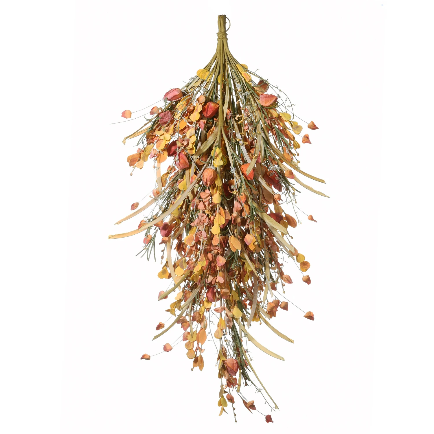 30 In. Fall Teardrop Decoration With Seed Stalks, Straw Fronds, Assorted Leaves 1 30 In. Fall Teardrop Decoration With Seed Stalks, Straw Fronds, Assorted Leaves