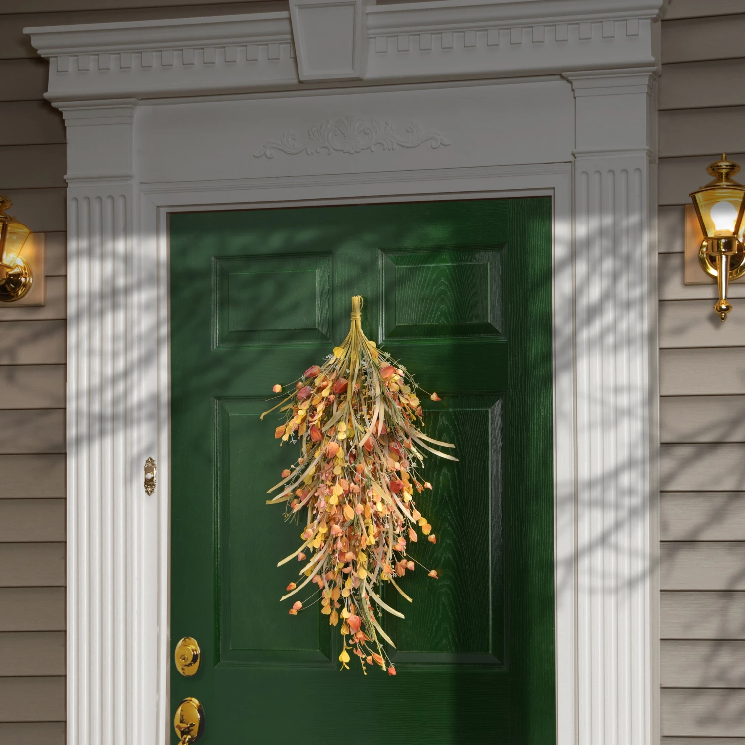 30 In. Fall Teardrop Decoration With Seed Stalks, Straw Fronds, Assorted Leaves 2 30 In. Fall Teardrop Decoration With Seed Stalks, Straw Fronds, Assorted Leaves - Image 2
