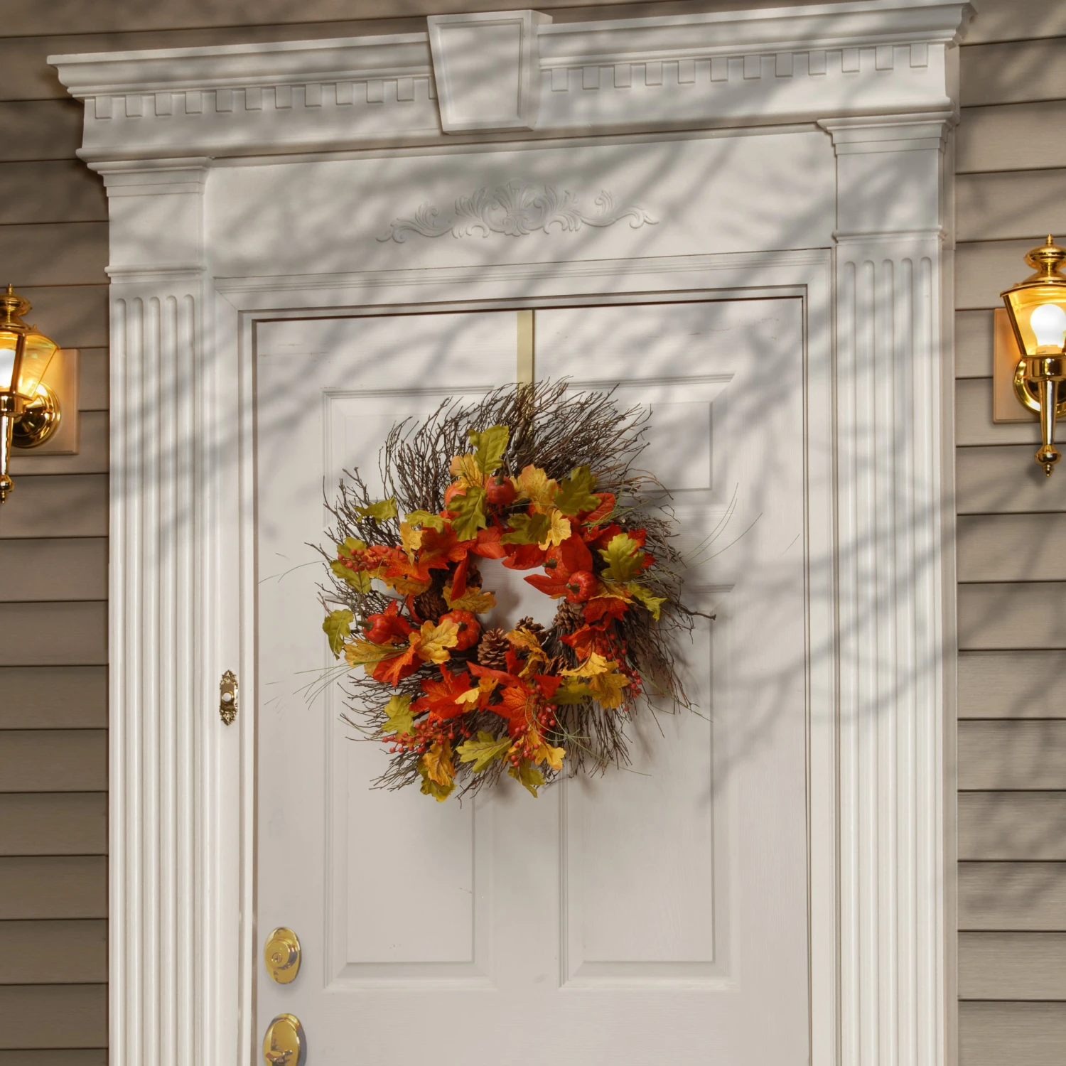 26 In. Fall Wreath With Pumpkins, Pinecones, Berry Clusters, Assorted Leaves 2 26 In. Fall Wreath With Pumpkins, Pinecones, Berry Clusters, Assorted Leaves - Image 2